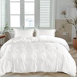 LINENWALAS 300 TC 100% Vegan Bamboo Silk Only Duvet Cover with Zipper and Corner Ties,Natural Soft and Light-Weight, Best for Delicate Skin, Breathable, 60x90 (Single,White)-image-1