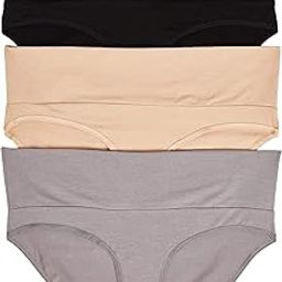 Women's 3 Pack Fold Over Brief Panties black, nude, flat grey/multi pack Large-image-37