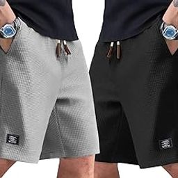 Men's Shorts Combo Pack | Stylish Slim Fit Casual Shorts for Men | Elastic Waistband | Breathable & Lightweight Fabric | Pack of 2-image-71