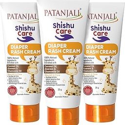 Patanjali Shishu Care Diaper Rash Cream for Babies 25 gm with Chamomile, Aloevera, & Coconut Oil for Treating and Preventing Diaper Rash, Pack of 3-23