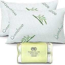 OMEO 2 Pack Queen Size Rayon Derived from Bamboo Pillow for Sleeping Shredded Memory Foam Bed Pillows for Side, Back and Stomach Sleepers, Soft, Cooling, Adjustable and Washable Cover 20" x 30"-1