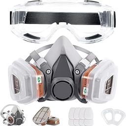 LEXSO Respirator Mask with Filters Anpty Reusable Half Face Cover Gas Mask with Safety Glasses Paint Spray Half Facepiece Shield for Survival Nuclear and Chemical Spray-25