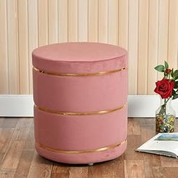 ShadowKart Pouffes Sitting Stool For Living Room, Mudda Puffy Wooden Ottoman Stools, Pouffe Footstool, Pouf For Office Home Decoration & Dressing Table, 16X18 Inch (Gajri New), Pink-image-2