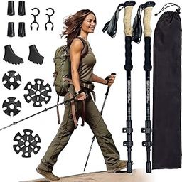 HELEE Hiking Trekking Poles, Aluminum Hiking Pole with Natural Cork Handle and Extended EVA Grips Great for Women, Mens, Kids, Snow,Adjustable Hiking Poles for Snowshoe & Backpacking Gear(2 pack)-image-0