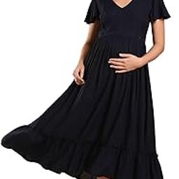 Maternity Fit & Flare Midi Dress Women's Maternity Dress-image-3