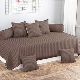 Sky Tex Satin Cotton Stiped Plain Brown Color 150 TC Diwan Set (Set of 8)-image-12