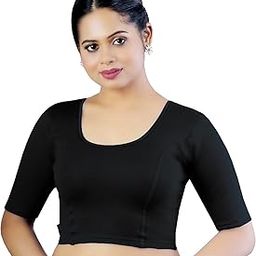 Cotton Readymade Saree Blouse for Women- Half Sleeves, U-Neck, Regular-fit, Stretchable, Pull-on Style-image-48