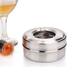 Urban Snackers Table Top Cigarette Smoking Ash Tray with Lid, Stainless Steel, Silver, for Home, Office, and Bar, Pack of 1-image-1