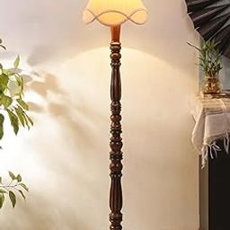 Devansh Vintage Off-White Cotton Wooden Floor Lamp -75-9