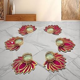 AWANI TRENDS Decorative Lotus Diwali Tealight Candle Holder Stand Set of 6 - Diwali Decoration Items for Home Decor Diyas Indoor Outdoor Office Gifting-Diwali Gift-image-35