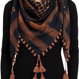 Square Cotton Blend Classic Head Ghutra Army Arabian Multi Purpose Scarf, 48 Inch, Black and Copper color Embroidered Palestine shawl with Tassels-image-42