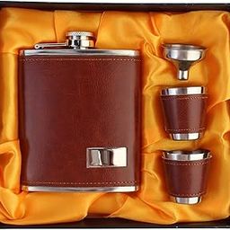 7Trees Stainless Steel/Faux Leather 7 Oz/207 ml Hip Flask , 2 Shot Glasses and Funnel (Brown)-image-54