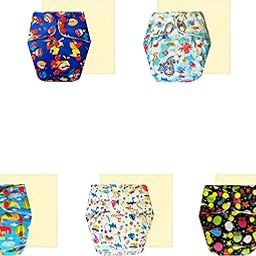 Dumbledo Premium Cloth Diaper with Magical Super Absorbent Natural Socker | Reusable & Washable | 3 Months–3 Years, Combo of 5 -BH-BM-BS-WS-BK-7