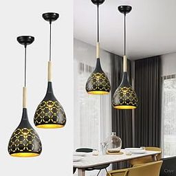 Aluminum Hanging Lights, Pendant Lamps, Bedroom Hanging Lamps and Living Room Lights (Black Pack of 2).-image-21