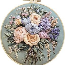 Preptep Embroidery Kit for Beginners Patterns Punch Needle Kit,Cross Stitch Kits,French Stamped Embroidery Starter Kit Adults Including Embroidery Hoop Color Threads and Needle-picture-21