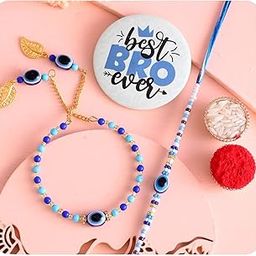 Premium Rakhi Combo Gift Set with Evil Eye Beaded Bracelet, Designer Bhaiya Bhabhi Pearl Rakhi, Traditional Thread Raksha Bandhan Gift for Brother & Sister-in-law-image-27