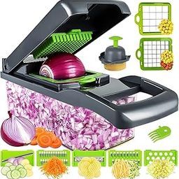 Iconique empire Multi-Functional Vegetable Chopper - Precision Cutting with Rust-Proof Stainless Steel Blades - Compact, Space-Saving Design - Includes Drain Basket & Large Container-picture-13
