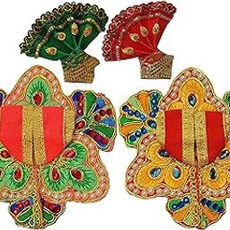 Snabs Laddu Gopal ji Poshak, Fancy Designer Dress for Kanha Ji/Thakurji/Bal Gopal Idol Dress, with Pakdi, Green-Yellow 0 No, 11 cm, Set of 2-11