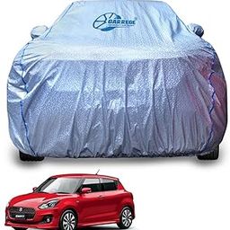 GARREGE Waterproof For New Swift Car Body Cover Metallic Silver Triple Coated Inner Soft Lining Cotton With Mirror Antena Pocket Blue Strap Style (Box Printed Silver)-13