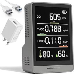 5-in-1 Professional Indoor Air Quality Monitor Indoor Portable CO2 Monitor | Temperature | Formaldehyde Detector | Humidity TVOC | Air Quality Tester - Confined Space Clean Air Monitor-picture-30