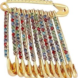 Looks Like Fashion Decorative Multicolour Saree Pins, Safety Pin Decorated with Diamonds Set of 12 Safety Pins, Golden Safety Saree-1