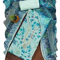 Women's Blue Organza Handwork Unstitched Dress Material-picture-25