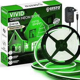 Gesto 16.4Feet Long with 12V Adaptor LED Neon Strip Rope Lights,Flat Silicone Neon Rope Light Flexible Cuttable String, IP65 Waterproof Neon LED Strips for Indoor Outdoor Decoration(Green)-image-90