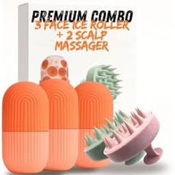 Ice Face Roller & Scalp Massager Combo | Cold Therapy Beauty Tool for Glowing Skin & Healthy Hair | Face Ice Mold + Hair Scalp Scrubber for Relaxation & Stress Relief (Pack of 2) (3+2 combo, 5, count)-image-110