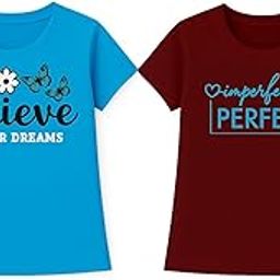 Inspirational Graphic T-Shirts for Girls(8-17) & Women(s-XXL) – “Believe in Your Dreams” & “Imperfectly Perfect” Motivational Prints(Pack of 2)-image-37