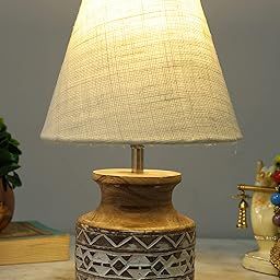 Homesake® Wood Table Lamp, Modern Base Fabric Lampshade for Home Office Cafe Restaurant, Whitewash Pot, (White Jute)-12