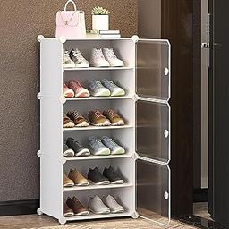 ERONE 6 Shelf DIY Shoe Rack Box Organizer | Multi-Purpose Plastic Shoe Rack for Home | Home Storage Shoe Rack with Door for Entryway, Chappal Slipper Sandals Shoe Stand (White, 6-SHELF-3-DOOR)-picture-8