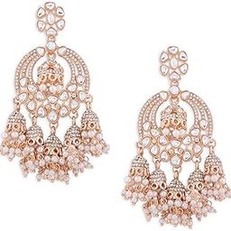 Rose Gold Kundan & Dazzling Austrian Diamonds Embellished Jhumki Drops Earring For Women-ZPFK13786-31