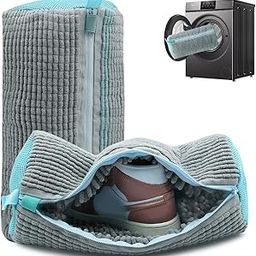 Cocoyeye Shoe washing machine bag, laundry shoe bag for washer and dryer, Reusable Zipper Plush Sneaker Washing Machine Bag for Shoes, Gym,Tennis Shoes, Delicate Gray 2pc-19