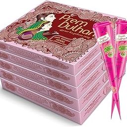 Prem Dulhan Hand Designing | Without Chemical | Long Lasting | For Men Women | Of 12 Pieces | Natural Mehandi Cone - 350 GRM (Pink, Pack of 5)-image-74