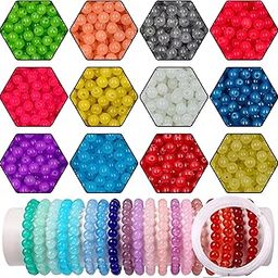 Tdas 400 Pieces 8 mm Round Glass Beads for Jewellery Making kit, 12 Colors Crystal Beads for Bracelets Pearl moti DIY Craft Charms Materials Set with one Crystal Strings roll (8 MM Multicolors)-image-27