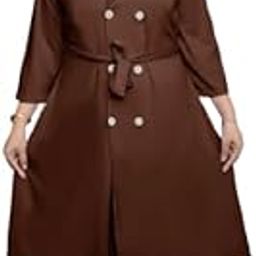 Women's Double-Breasted Trench Coat, 3/4 Sleeve, Belted Waist | Blazer Knee Length Dress with Tie Belt-picture-17