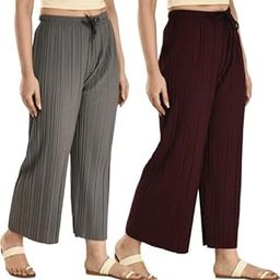 AALIT Women's High Rise Tailored Palazzo Pants Combo (in, Alpha, XL, Grey::Brown)-picture-34