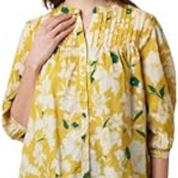 Women's Floral Printed Yellow Top with Pleated Detail and 3/4th Sleeves-image-20