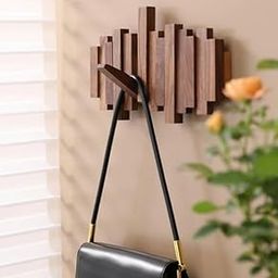 XSOURCE Modern Teak Wood Wall Mounted Hook Rack – Foldable Multi-Hook Hanger for Coats, Bags, Hats, Keys,Towels – Stylish Space-Saving Organizer for Entryway, Bedroom, Bathroom, Office (6 Hook)-image-39
