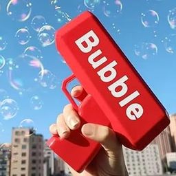 Qnik Automatic Bubble Gun with Light and Music, Electric Bubble Maker Machine for Kids Ages 3+, Red with 2 Bottle Bubble Liquid-0