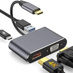4-in-1 Type-C Hub to HDMI 4K@30Hz, VGA 1080P@60Hz, USB 3.0 Data, 100W PD, MultiPort Adapter Compatible with MK-Book Pro Air iPad, De-ll, Sm-Sung Galaxy & Other Type-C Device-23