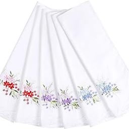 6Pcs Women Floral Handkerchiefs Handkerchiefs for Women ladies handkerchiefs White, 28cmx28cm, White, Medium-image-52