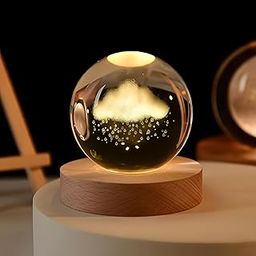 TEKCOOL 3D Cloud Rain Crystal Night Lamp, Creative Engraved LED Light, USB Table Wooden Crystal for Home Office Decoration Birthday Gift Adults (Warm White)-23