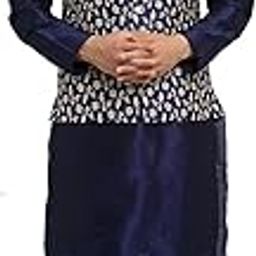 Mens Silk Navy Blue Kurta Churidar & Embroided Nehru Jacket Set-image-80
