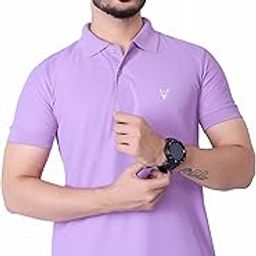 Men Solid Polo Neck Poly Cotton Grey T-Shirt-image-79