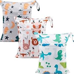 babygoal Wet Dry Bags for Baby Cloth Diapers, Washable Travel Bags, Beach, Pool, Gym Bag for Swimsuits & Wet Clothes with Two Zippered Pockets 3 Pack, 3LN23-IN-29