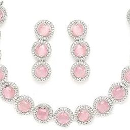 Rhodium-Plated with Silver-Toned Circular Shape White American Diamond Studded Jewellery Set-image-39