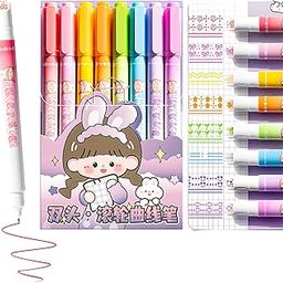 WISHKEY Plastic 2 in 1 Colorful Pen Set with Stamp, Roller Stamp Curve Highlighter Pen Set, Adorable Designs, Smooth Operation, Fancy Pen for Girls, Stationery Gift for Kids, Multicolor, (Pack of 8)-26