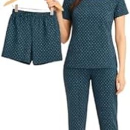 Ladies Summer 3-Piece Night Suit Set – Cool Cotton Blend Fabric with Polka Dot Print in Aqua Blue – Includes Top, Lower & Shorts – Comfy & Stylish-picture-11