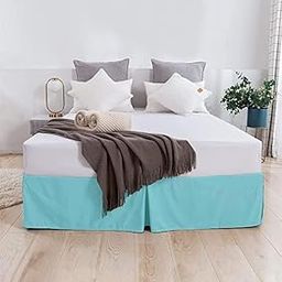SLEEPINO - Box Pleated Bed Skirt King Size (72x78 Inches) 18 - Inch Tailored Drop Easy Fit King Bed - Center & Corner Pleats | Sky Blue-image-92
